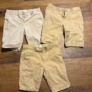 Girls size 12 Bermuda khaki shorts.  3 pairs.  Lightest pair has bleach spot